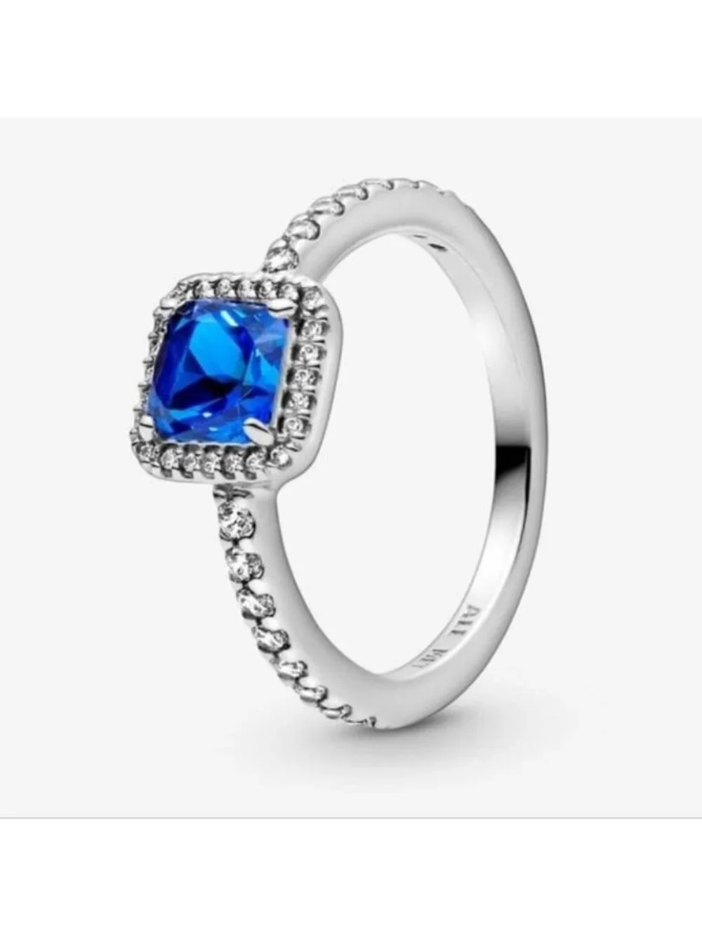 Pandora Blue Square Sparkle Halo Ring 198863c02 size 56